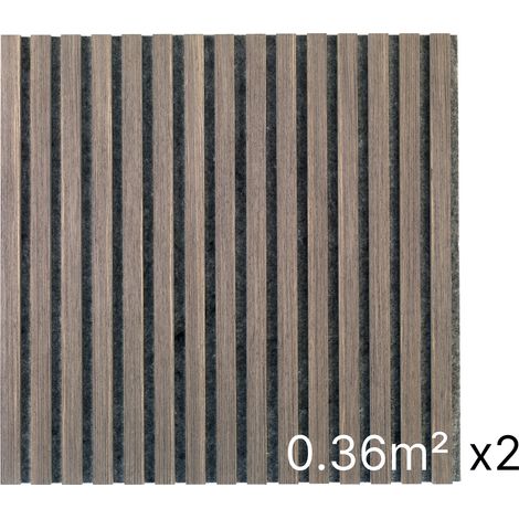 Lot 2 Panneaux Muraux Acoustiques en Bois - 60x60cm - Chene Fonce - A Lattes - Panneau Tasseau de Bois Naturel