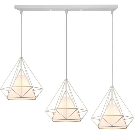 3 Luci Lampada a Sospensione, Lampadario Moderno con Gabbia di Diamante, E27 Illuminazione per Camera da Letto Corridoio Restaurant (Bianco) (1/5)