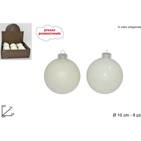 PALLA VETRO DIAMETRO 10 CM  BIANCO LUCIDO/OPACO ASSORTITO 2 VARIANTI (1 PEZZO, INVIO CASUALE)