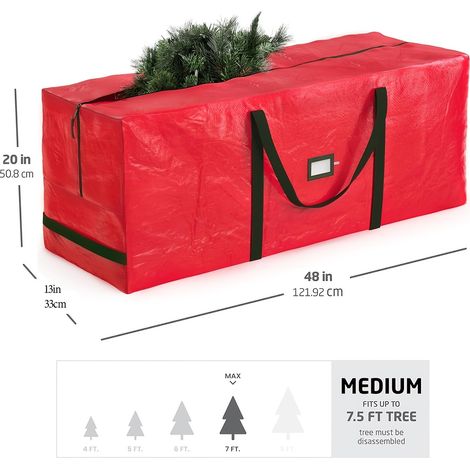 Sac de rangement pour sapin de Noël (lot de 1) – Grand sac rouge en PE (122 x 34 x 51 cm) – Pour intérieur et extérieur (1/5)