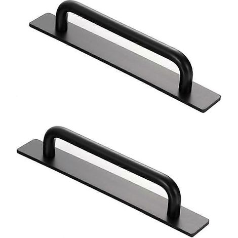 Lot de 2 poignées de porte et de fenêtre auto-adhésives, poignées de porte à clipser, poignées en aluminium auto-adhésives, poignées de meubles (noires) (1/5)