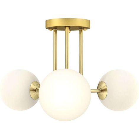 Plafonnier LED 25W, luminaire plafonnier 3 lumières avec douilles G9, abat-jour globe, 42 x 42 x 26,5 cm, doré