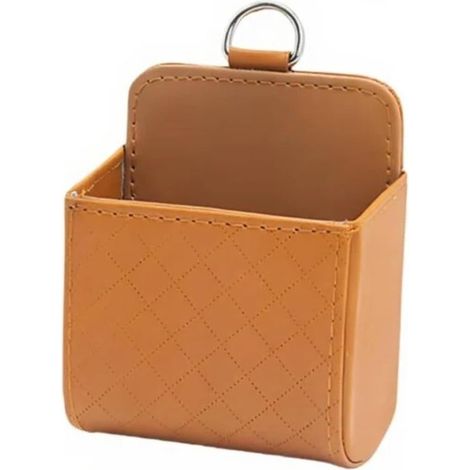 1 Scatola portaoggetti per auto, 5,5×9×10,9 cm, Scatola portaoggetti, Compatta e portatile, Scatola portaoggetti per climatizzatore auto, Borsa portaoggetti in pelle, Marrone (1/5)
