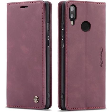 【SmartLegend】Coque Bumper Huawei P smart(2019)/Honor 10 Lite Housse Cuir Premium Flip Case Portefeuille Etui Vin Rouge (1/4)