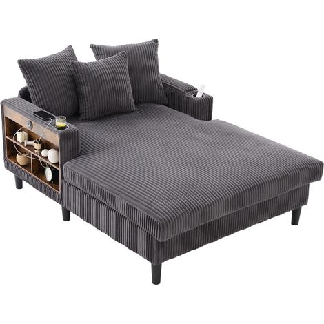 Chaise longue multifunzione in tessuto corduroy grigio scuro MODENUIT (1/5)