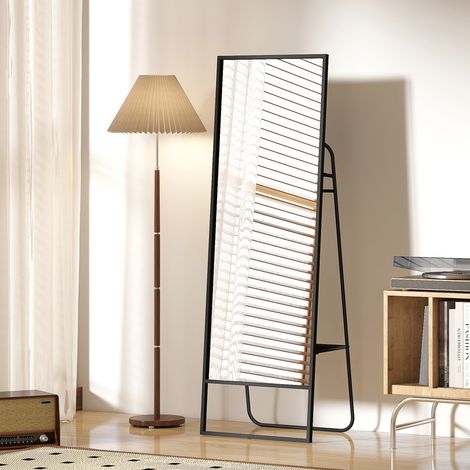 Specchio a figura intera, design industriale, ripiano posteriore, 2 ganci, struttura in metallo, per camera da letto, 157 x 50 cm, nero