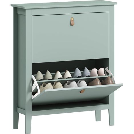 Scarpiera Slim 2 Cassetti per 14 Paia di Scarpe Taglia EU44 e Ripiani Regolabili, 80x24x95.5cm, Verde (1/5)