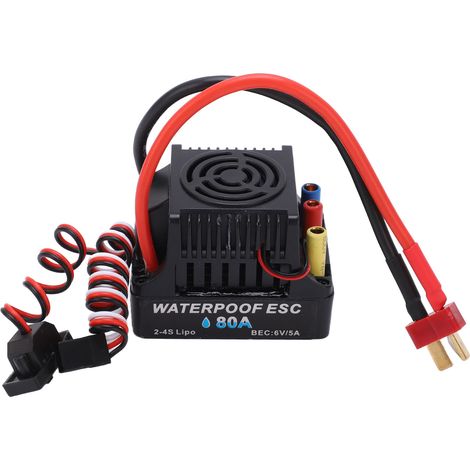 Contrôleur de vitesse électronique (ESC) brushless pour voiture RC 1/8, 80 A, connecteur en T, étanche, 6 V, 5 A, SBEC, protection multiple. Compatible avec les voitures RC 1/8. (1/5)