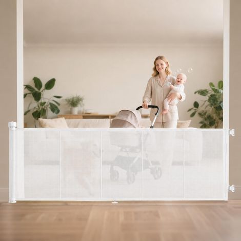 Barrière de Sécurité Rétractable, Barriere Securite Enfant Extensible, Utilisation Intérieure et Extérieure, Blanc 3M (1/5)
