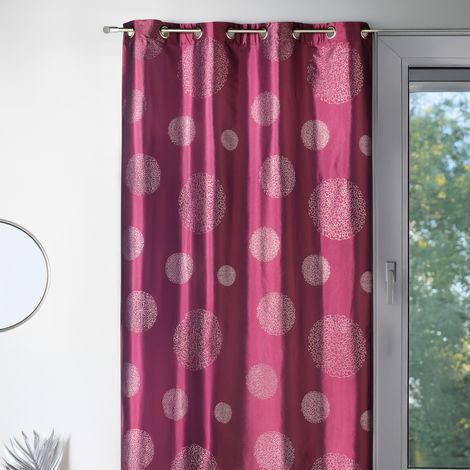 Rideau taffetas motif de ronds argentés Prune 140x260 cm