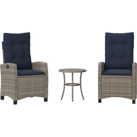 3 Piece Bistro Set with Cushions Grey Poly Rattan vidaXL (1/5)