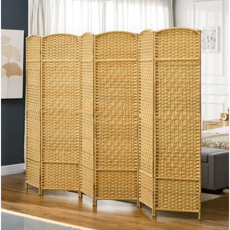 Paravent pliable 6 panneaux en bois de pin et polypropylène, naturel DESVIAE (1/5)