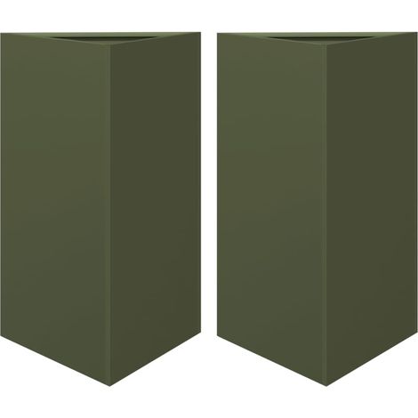 Vaso per fioriera aiuola rialzata piante fiori giardino terrazze set di 2 triangolari oliva 50 x 43 x 75 cm verde acciaio 020039091