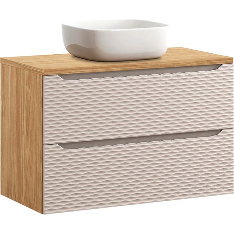 Mueble lavabo individual 90cm Elora Beige y madera (1/4)