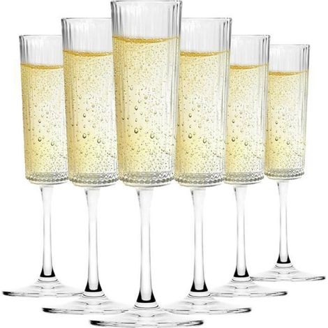 Flûte À Champagne - Verre En Cristal Sans Plomb - Hauteur 23,3 Cm - Capacité 130 Ml - Pour Prosecco Et Vin Mousseux - Lot De 6