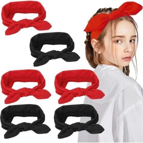 Retro Headbands - Not Specified - 6 Pieces - Knotted Elastic Bands - Black and Red - Hair Accessories (1/4)