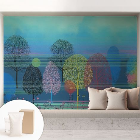 Tapete Dekorative Vliestapete mit Klebe für Wand - Mustertapete - moderne Einrichtung - für Büro Farbenfrohe Harmonie 208x146 cm (1/5)