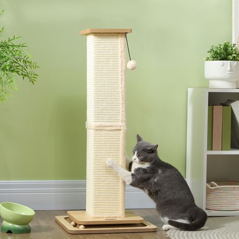 Griffoir 3-en-1 avec rampe de jeu - 39,5 x 39,5 x 87 cm - ballon d’allumette - jusqu’à 10 kg - chêne/crème - sisal