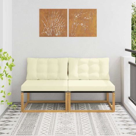 vidaXL Outdoor Middle Sofa Solid Acacia Wood and Textilene White