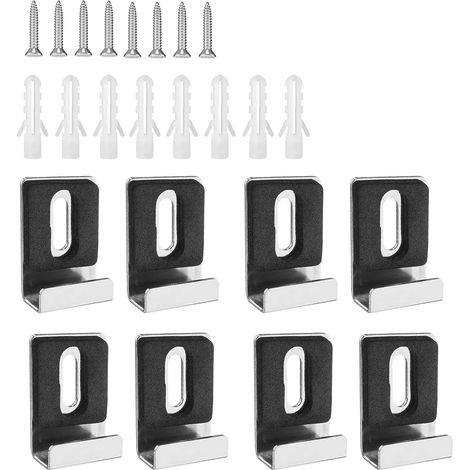 Carré Support Miroir, 8 Pièces Argent Mirror Clips, Fixation Miroir en U en Acier Inoxydable, Kit Fixation Miroir avec Vis et Tubes D'expansion pour Cadres, Miroirs, Panneaux D'affichage (1/5)