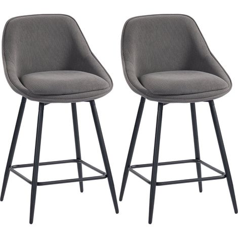 Lot de 2 tabourets de bar en velours côtelé avec pieds en acier, siège pivotant gris pour cuisine et salle à manger (1/5)