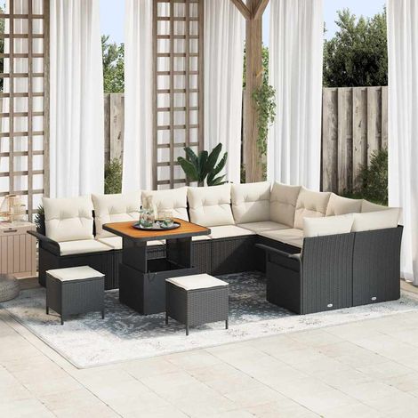 Gartensofa-set mit Kissen 12 pcs Schwarz Poly-Rattan (1/5)