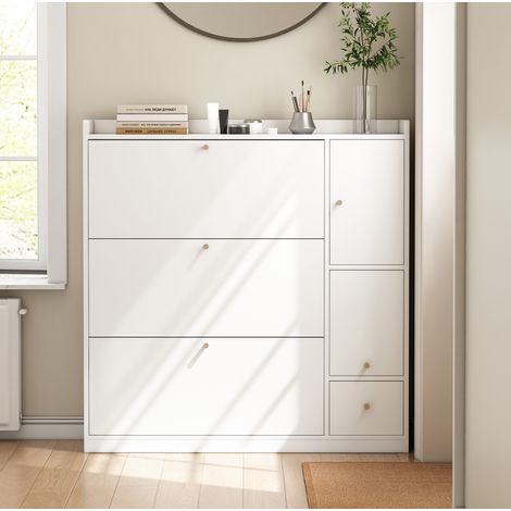 Mueble zapatero abatible con banco y cajones blanco OKMYHOME (1/5)