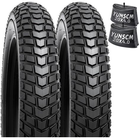 2-PCS 20 Pouces pneus 20x4.0/98-406 and 2-PCS Chambre à air 20x4.0 Schrader Valve Compatible with Montagne/Off Route 20x4.0 All-Terrain Directional Tread Bike pneus and Chambre à air (1/5)