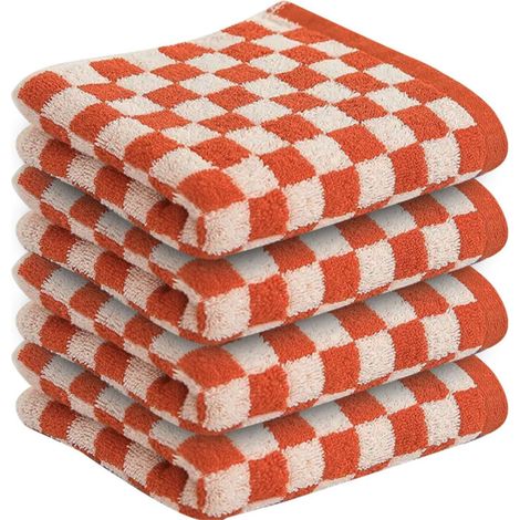 Toalla de algodón a cuadros naranjas, de 10 x 74 cm, suave y absorbente, para baño, cocina o uso general. (1/5)