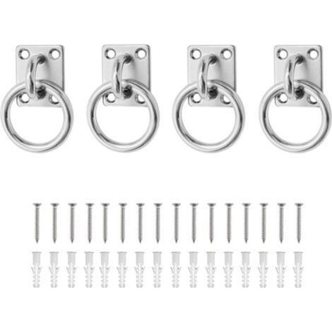 Set mit 8 M5 Edelstahl-Deckenbefestigungsplatten mit Öse und 5 mm Vierkantring, für Pferde, Sonnensegel, Schaukeln - mit Schrauben und Dübeln. (1/5)