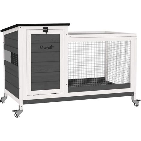 Clapier lapin bois enclos extérieur roulettes toit pliable intérieur extérieur 92x52x67 cm gris foncé (1/4)