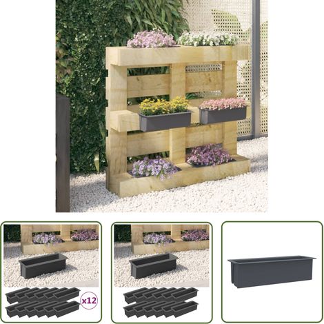 The Living Store Pflanzkasten für Europaletten 12 Stk. Grau 36x13,5x9,5 cm PP - Blumenkästen - Pflanzkästen - Gartenmöbel - Europalette - Graue Farbe (1/5)