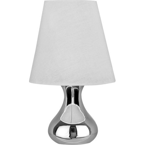 Premier Housewares White Fabric Table Lamp With White Shade/ Chrome Abstract Shaped Base Stand/ Desk / Reading / Office Lamps With Modern Look 22 x 36 x 22