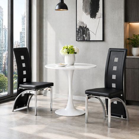 Lote de 2 sillas de comedor de polipiel negra con patas de metal plateado HAVRYA (1/5)