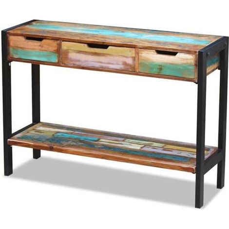 Console 3 tiroirs 1 étagère bois massif recyclé Moust 110 cm (1/2)
