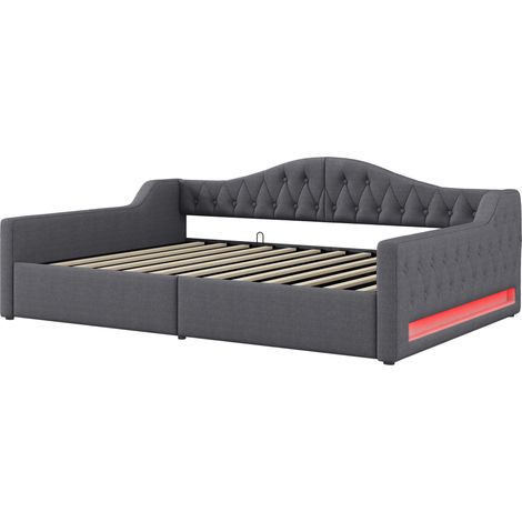 Letto divano imbottito 140 x 200 cm grigio con LED e contenitore (1/5)