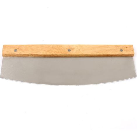 Couteau à pizza en acier inoxydable forme demi-lune avec manche en bois coupe-pizza et fromage outil de cuisson (1/5)