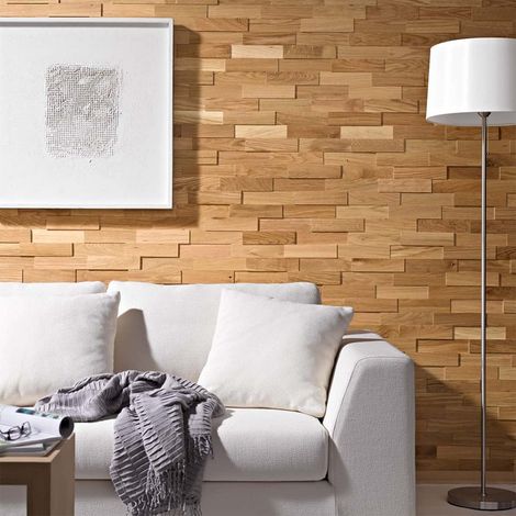 Panneau décoratif mural en bois de chêne huilé 1 m² – Plaquettes de 50 x 200 mm – Installation facile avec colle adaptée – Woodwall (1/5)