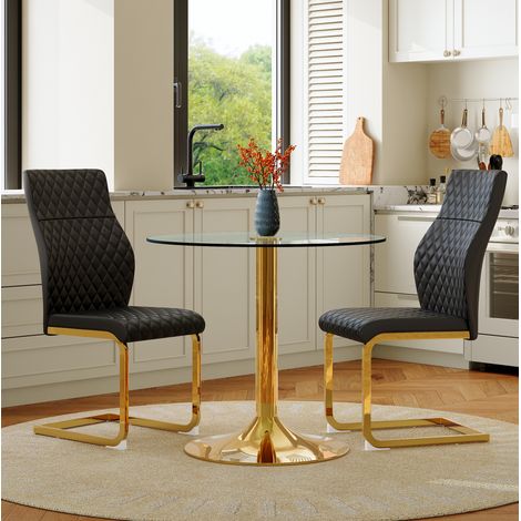 set tavolo sedie rotondo vetro temperato 85 cm OKMYHOME (1/5)