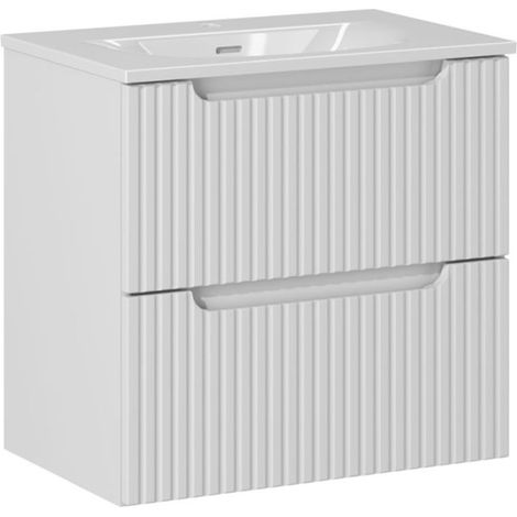 Meuble simple vasque encastrée 60cm 2 tiroirs Riva Blanc