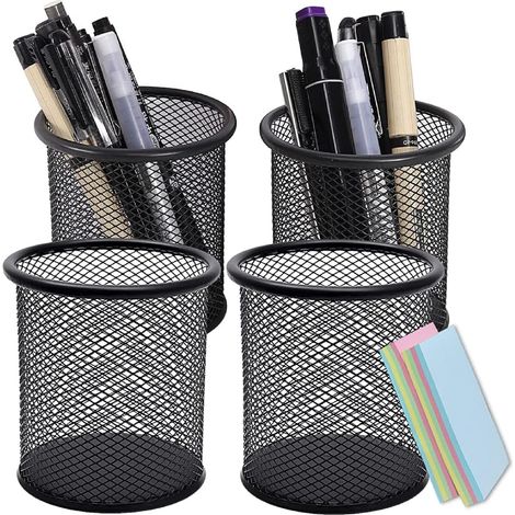 Lot de 4 Pots à Crayons Multifonction, Porte-crayons en Métal Noir pour le Bureau et la Maison (1/5)