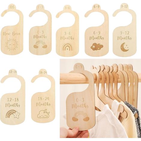 Séparateur Placard Bébé - 7 Pièces - Bois Naturel - Organisation Par Âge - Garde-Robe Enfant - 17,7x7,6cm (1/5)