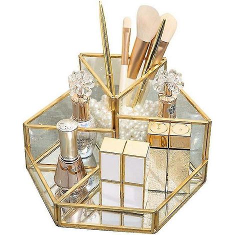 Organisateur de maquillage, plateau de rangement beauté, porte-pinceaux à bijoux doré (1/5)