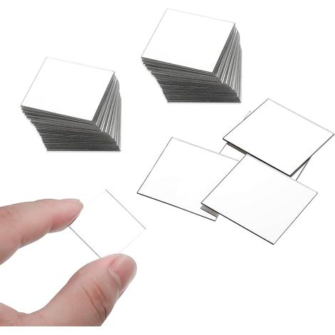 Lot de 100 miroirs adhésifs en acrylique - Petits miroirs 5 x 5 cm - Carreaux de miroir carrés - Pour salon, salle de bain, chambre à coucher - Bricolage - Argenté (1/5)