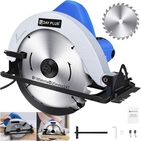 Scie circulaire professionnelle, 2000 watts, 5000 tr / min, angle de biseau 0 à 45°, équipée d'une lame de scie de 185 mm, profondeur de coupe réglable, peut couper du bois.