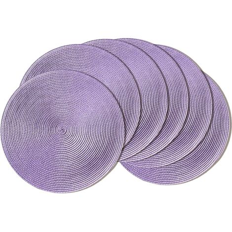 Lot de 6 sets de table ronds tressés de 38,1 cm pour tables de salle à manger, tissés naturels, résistants à la chaleur (violet lilas, 6)'Lilas/Violet 6'Lilas/Violet'6 (1/5)