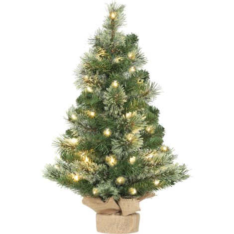Petit sapin de Noël haut de 60 cm avec 35 lumières LED blanches, 68 branches denses et ignifuges, vert (1/5)