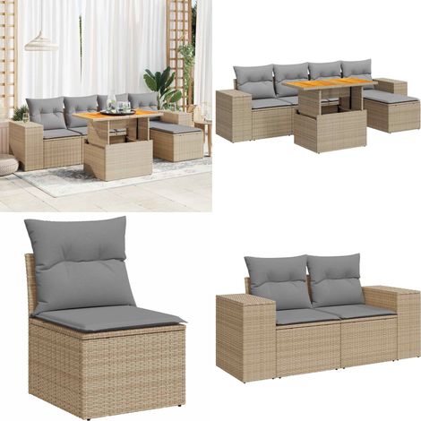 vidaXL Salon de jardin avec coussins 6 pcs beige résine tressée (1/5)