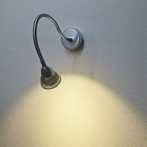 Lampada da parete a LED da 5 Watt con collo d'oca flessibile, lampada da comodino moderna, design color argento, per montaggio a parete interno e adatta per (1/4)