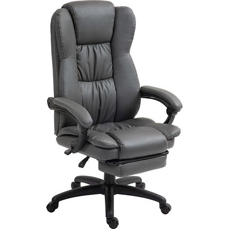 Bürostuhl Chefsessel Drehstuhl Anhebbar mit Fußstütze Kopfstütze Ergonomischer Stuhl Vibration Schreibtischstuhl mit Liegefunktion Massagefunktion Kunstleder Dunkelgrau 68,5x68,5x113-121cm
